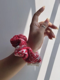 Cherry & Magpie Bihu Special Gamosa Styled Hair Scrunchies  - Red, XL
