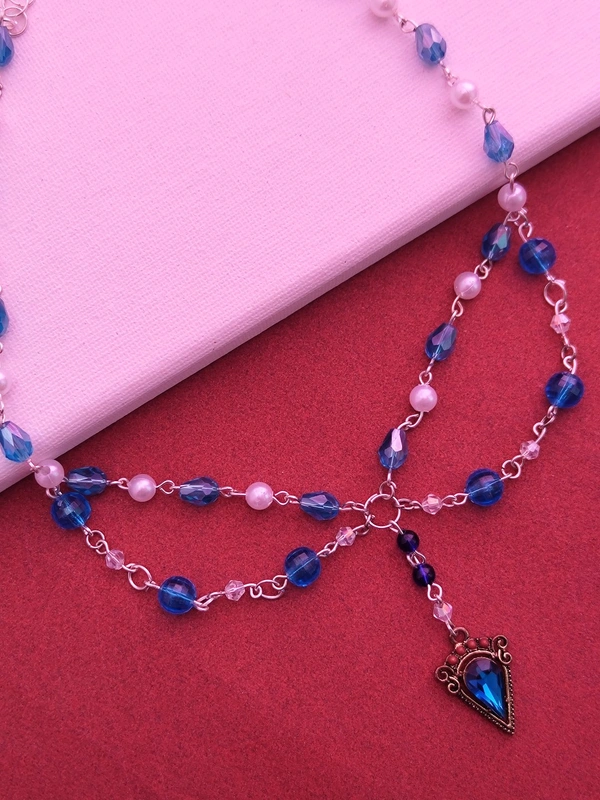 Cherry & Magpie Suzume Necklace Set With Earrings  - Blue, Free, Partywear