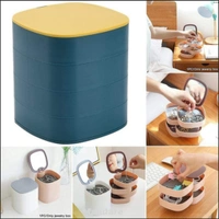 Rotating Jewellery Box With Miror - Teal, Free Size