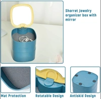Rotating Jewellery Box With Miror - Teal, Free Size