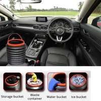 Car Trash Can Storage Organiser Foldable Multifunction Magic Barrels Dust Bin - Black