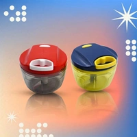  Mix Color Manual Mini Small Plastic Food Chopper Handy Mini Plastic Vegetable Chopper Cutter, Onion Chopper Vegetables for Kitchen Accessories with 3 Blades (375 ml) (Mix 2 Pc) - mul-ti colour