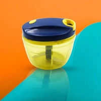  Mix Color Manual Mini Small Plastic Food Chopper Handy Mini Plastic Vegetable Chopper Cutter, Onion Chopper Vegetables for Kitchen Accessories with 3 Blades (375 ml) (Mix 2 Pc) - mul-ti colour