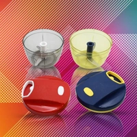  Mix Color Manual Mini Small Plastic Food Chopper Handy Mini Plastic Vegetable Chopper Cutter, Onion Chopper Vegetables for Kitchen Accessories with 3 Blades (375 ml) (Mix 2 Pc) - mul-ti colour