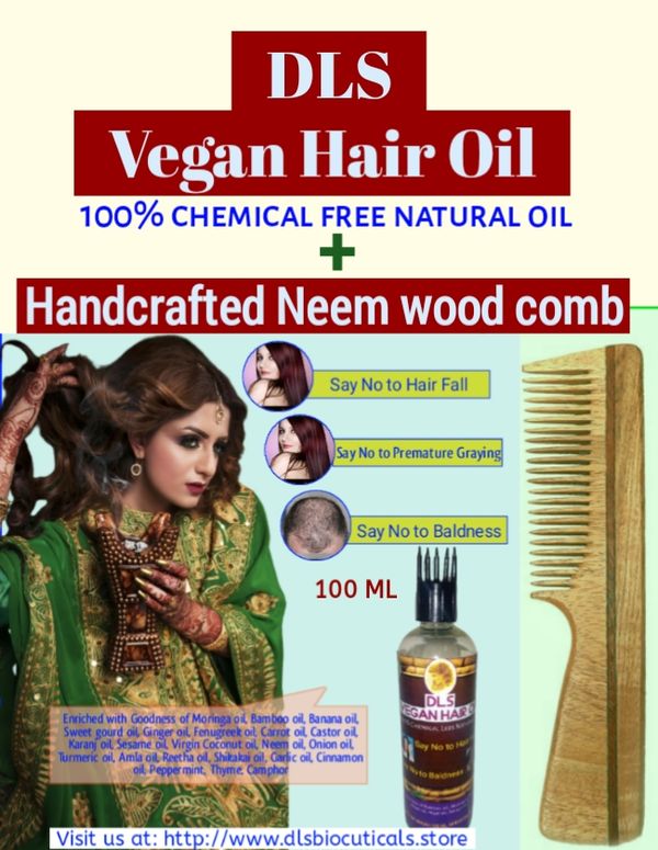 DLS Neemwood Comb & Vegan Hair Oil Combo - 100ML+7.5 Inch Handle