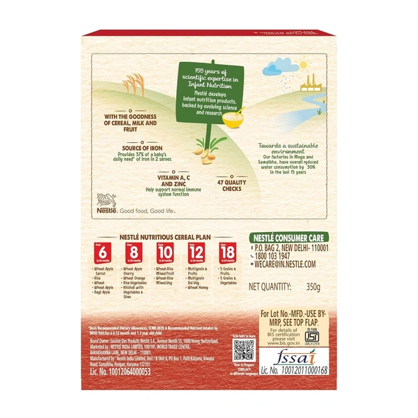 CERELAC Baby Cereal with Milk, Wheat Apple, Stage 1, From 6 to 24 Months , Source of Iron & Protein, Bag-In-Box Pack, 350g