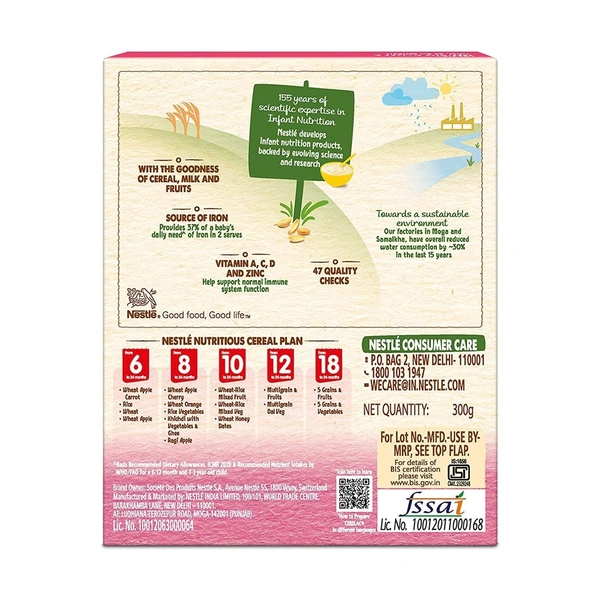 CERELAC Baby Cereal with Milk, Wheat - Rice Mixed Fruit, From 10 to 24 Months, Stage 3, Source of Iron & Protein ,Bag-In-Box Pack 300g