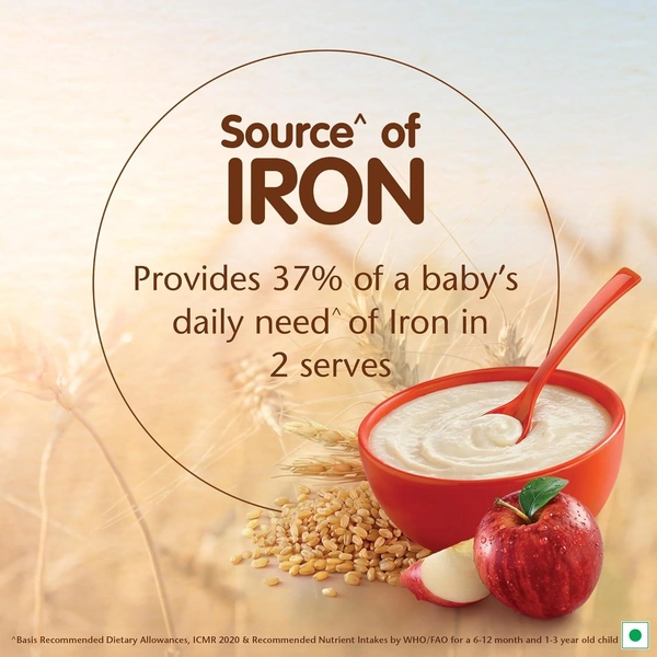 CERELAC Baby Cereal with Milk, Wheat Apple, Stage 1, From 6 to 24 Months , Source of Iron & Protein, Bag-In-Box Pack, 350g