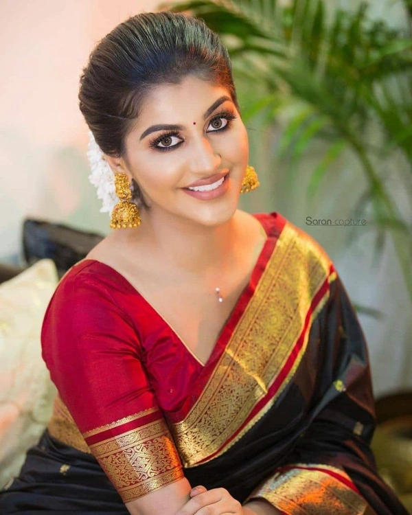 Ahilya Soft Silk Saree - Black, Free