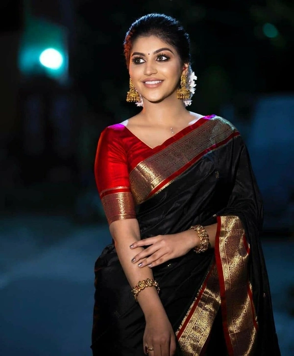 Ahilya Soft Silk Saree - Black, Free