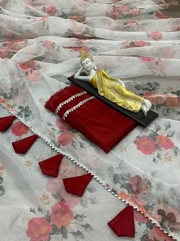 White Organza Digital Print Saree Saree Fabric- Organza   Saree length 5.5 mtr   Blouse Fabric- Banglori Silk  Blouse length 0.8 mtr ( Unstitched )  - White 