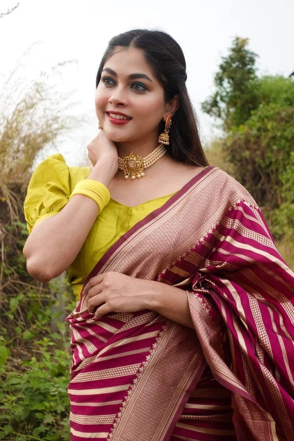 Wine Lichi Silk Woven Saree For Women  