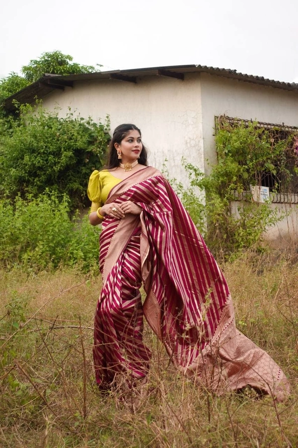Wine Lichi Silk Woven Saree For Women  