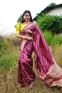 Wine Lichi Silk Woven Saree For Women  