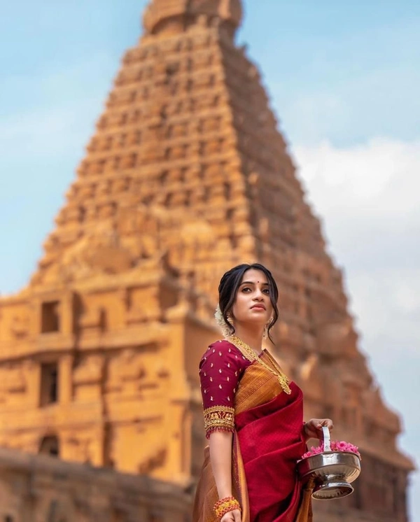   Red South Indian Woven Saree 
