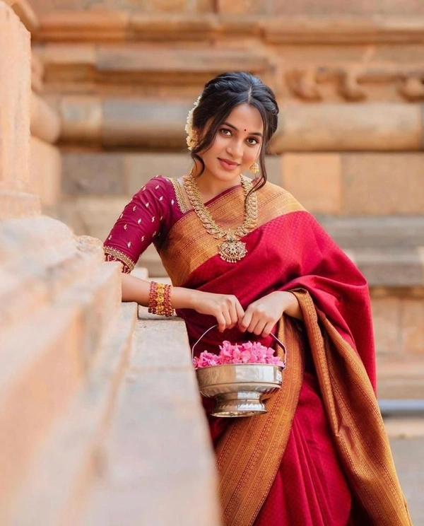   Red South Indian Woven Saree 