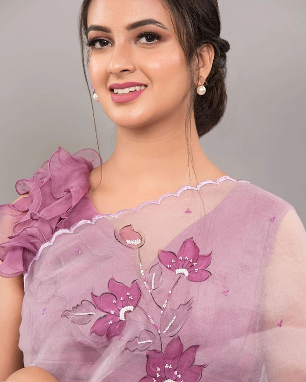 Trendy Organza Purple Saree Fabric- Organza  Saree length 5.5 mtr   Blouse Fabric- Banglori Silk  Blouse length 0.8 mtr ( Unstitched )   