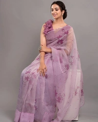 Trendy Organza Purple Saree Fabric- Organza  Saree length 5.5 mtr   Blouse Fabric- Banglori Silk  Blouse length 0.8 mtr ( Unstitched )   