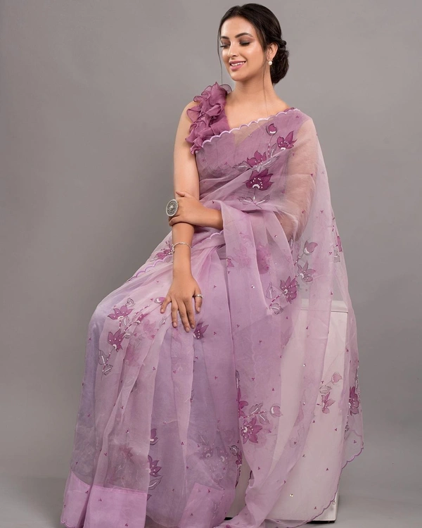 Trendy Organza Purple Saree Fabric- Organza  Saree length 5.5 mtr   Blouse Fabric- Banglori Silk  Blouse length 0.8 mtr ( Unstitched )   