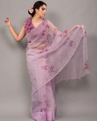 Trendy Organza Purple Saree Fabric- Organza  Saree length 5.5 mtr   Blouse Fabric- Banglori Silk  Blouse length 0.8 mtr ( Unstitched )   
