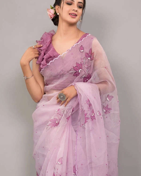 Trendy Organza Purple Saree Fabric- Organza  Saree length 5.5 mtr   Blouse Fabric- Banglori Silk  Blouse length 0.8 mtr ( Unstitched )   