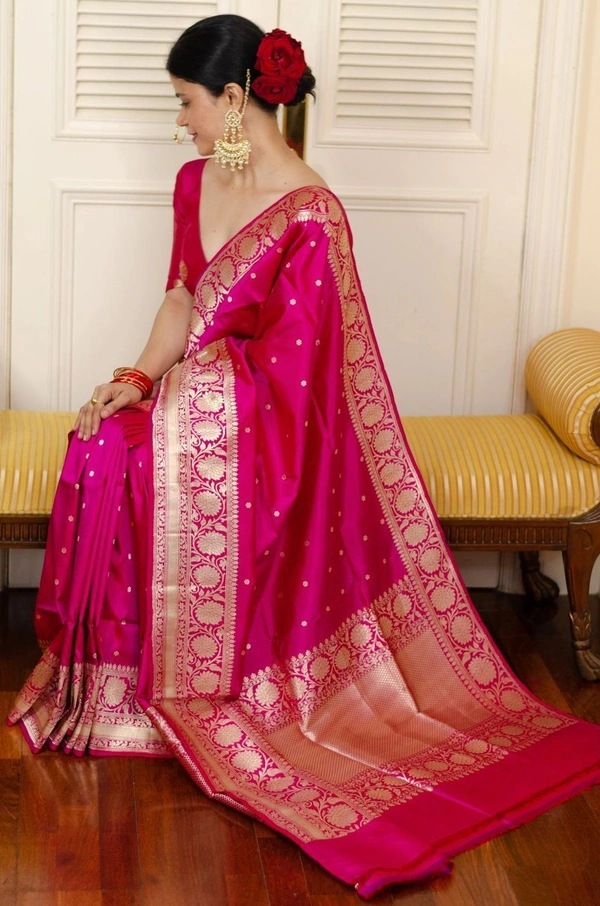 Pink Jacquard Silk Woven Banarasi Saree 
