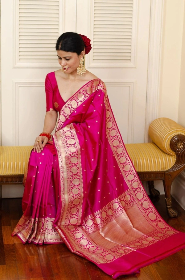 Pink Jacquard Silk Woven Banarasi Saree 
