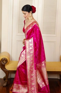Pink Jacquard Silk Woven Banarasi Saree 