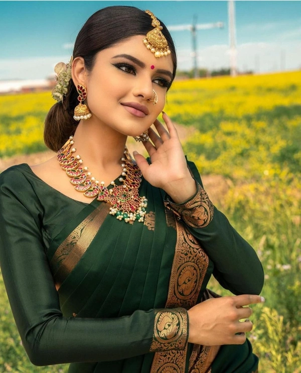Bottle Green Banarasi Silk Woven Saree 