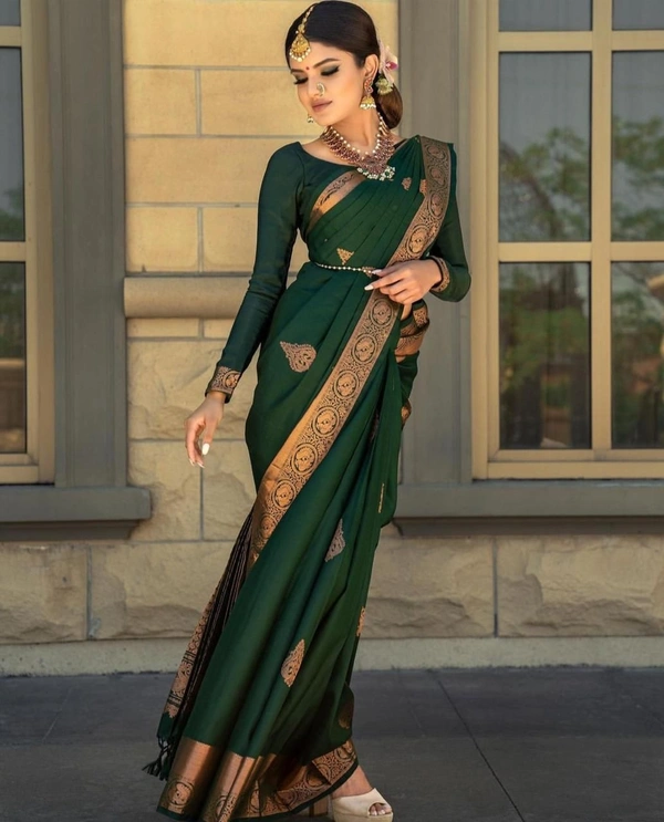 Bottle Green Banarasi Silk Woven Saree 