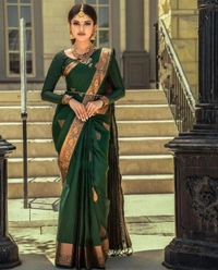 Bottle Green Banarasi Silk Woven Saree 