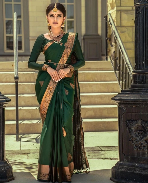 Bottle Green Banarasi Silk Woven Saree 