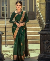 Bottle Green Banarasi Silk Woven Saree 