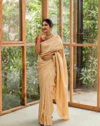 Cream Indian Banaras Woven Saree 