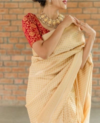 Cream Indian Banaras Woven Saree 