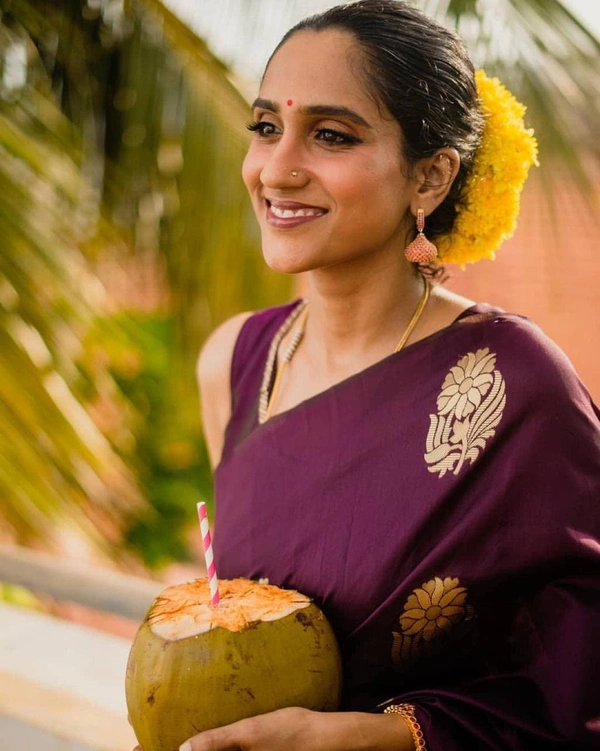 Wine South Indian Trendy Women Saree 