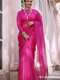 Pink organza silk digital printed work fancy saree - Pink