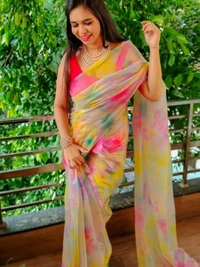 Multicolour pure soft organza silk printed saree - multicolour