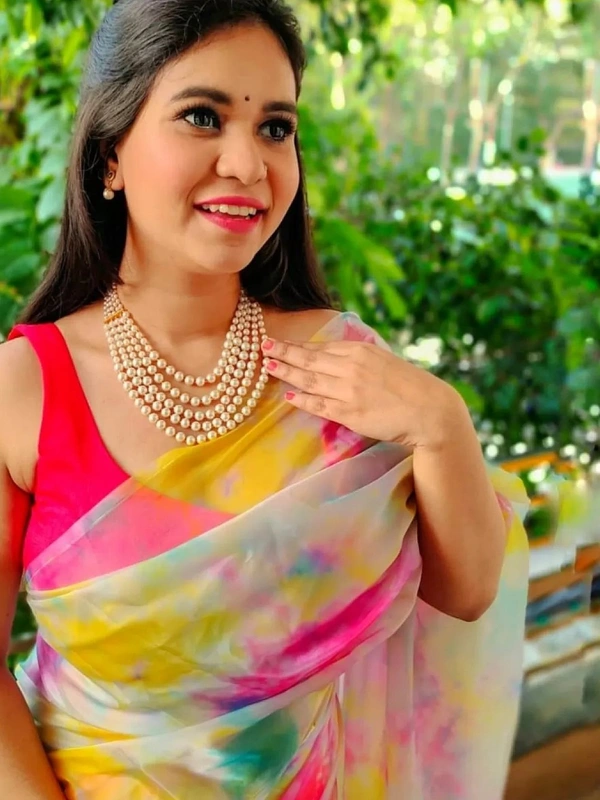 Multicolour pure soft organza silk printed saree - multicolour