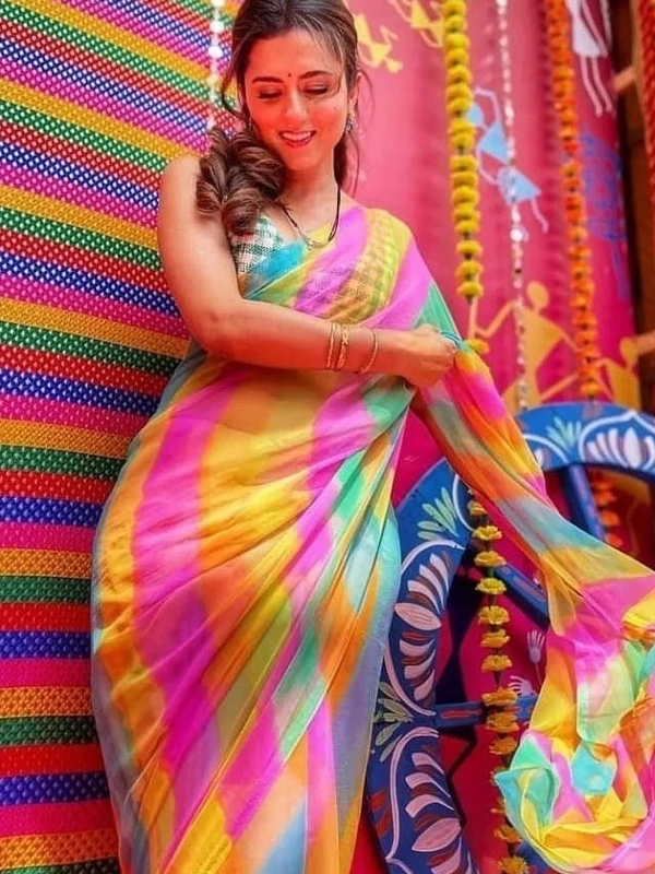 Multicolour organza with mulberry digital printed saree - multicolour