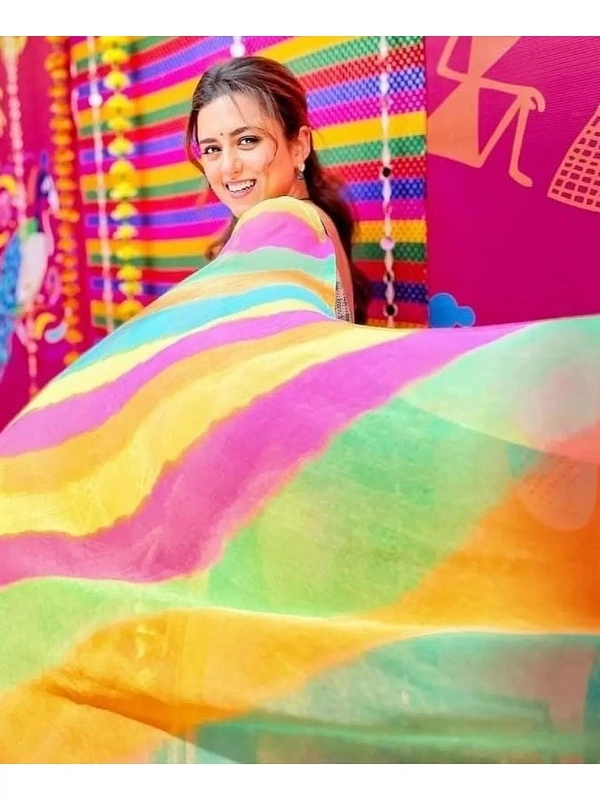 Multicolour organza with mulberry digital printed saree - multicolour