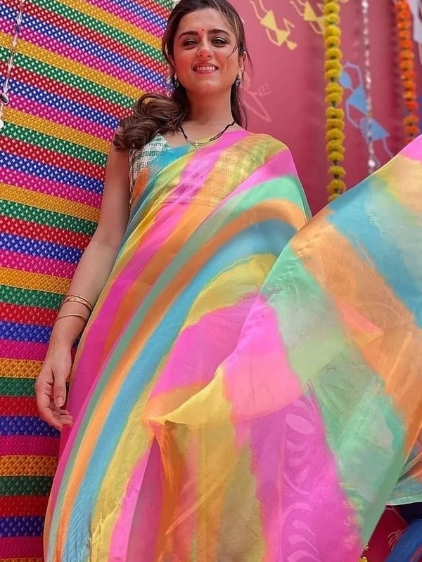 Multicolour organza with mulberry digital printed saree - multicolour
