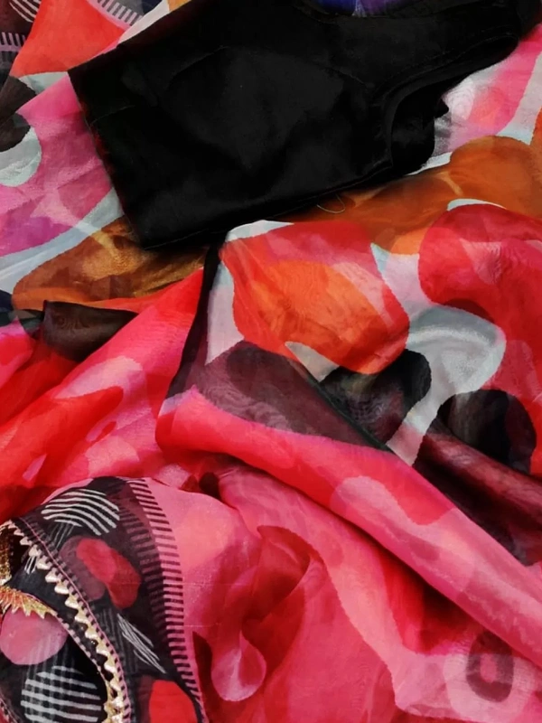 Multicolour soft organza silk digital printed work saree - multicolour 