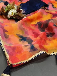 Multicolour organza silk digital printed work saree - multicolour
