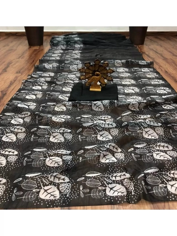 Black organza digital printed saree - black