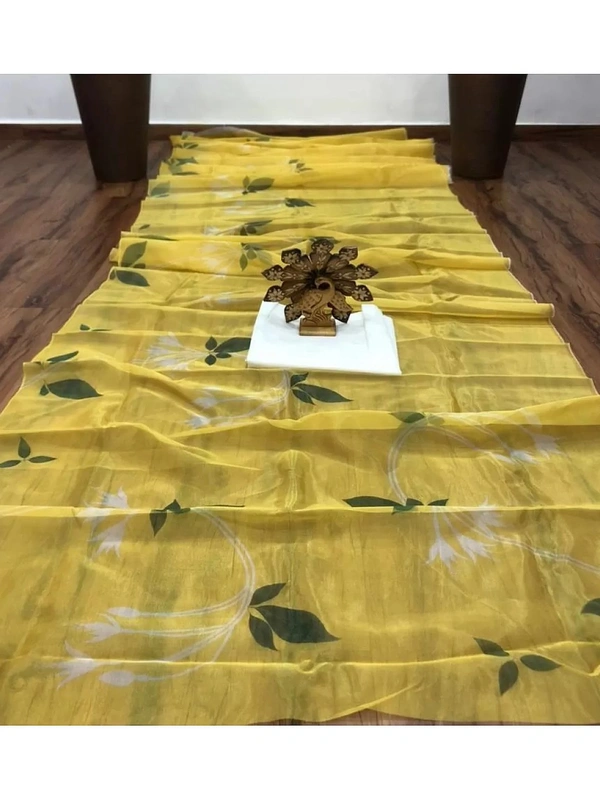 Light yellow organza digital printed saree - light yellow 