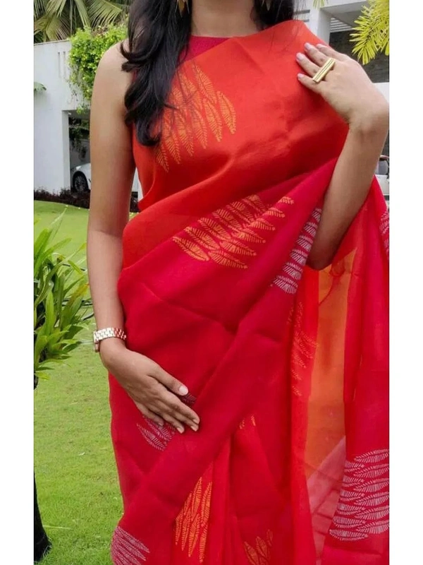 Red organza digital printed saree - red