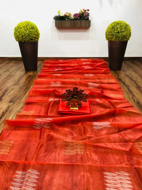 Red organza digital printed saree - red