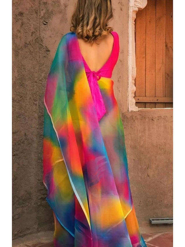 multicolored organza digital print saree - multicolour 