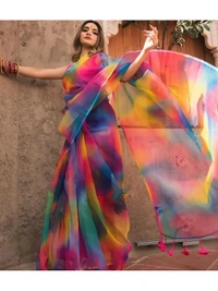multicolored organza digital print saree - multicolour 